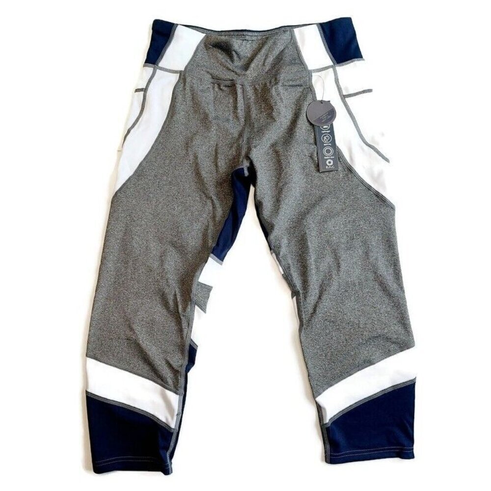 RAG Capri Activewear Leggings Sweat Wicking Womens L Yoga Gym Navy Blue Gray
